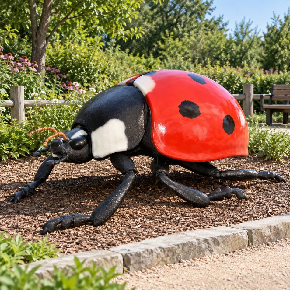 Gigantyczna figura biedronki w czerwone pokrywy z czarnymi kropkami do parku owadów 350 cm