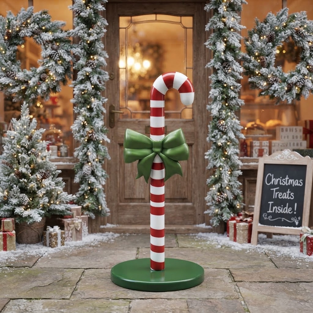 Figura świąteczna laski cukierkowej z kokardą do witryny i centrum handlowego 120 cm