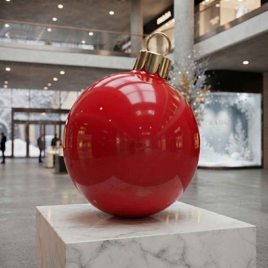 Czerwona figura bombki ze złotą nasadką do centrum handlowego 60 cm