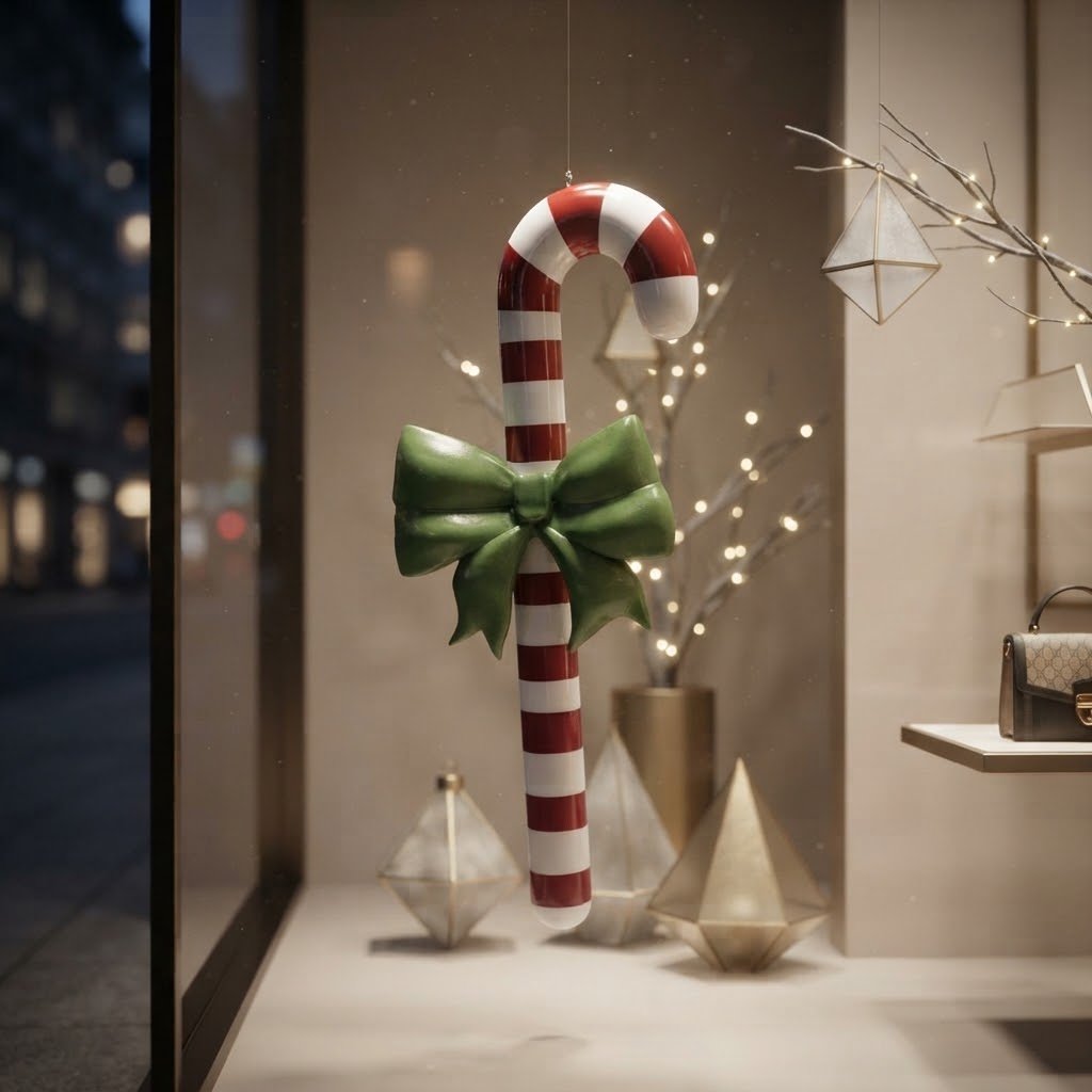 Figura świąteczna laski cukierkowej z kokardą do witryny i centrum handlowego 120 cm