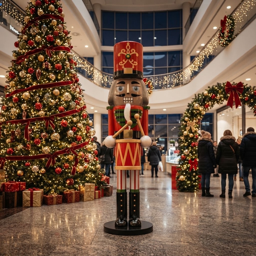 Bożonarodzeniowa figura dziadka do orzechów z bębnem do wejścia centrum handlowego 200 cm