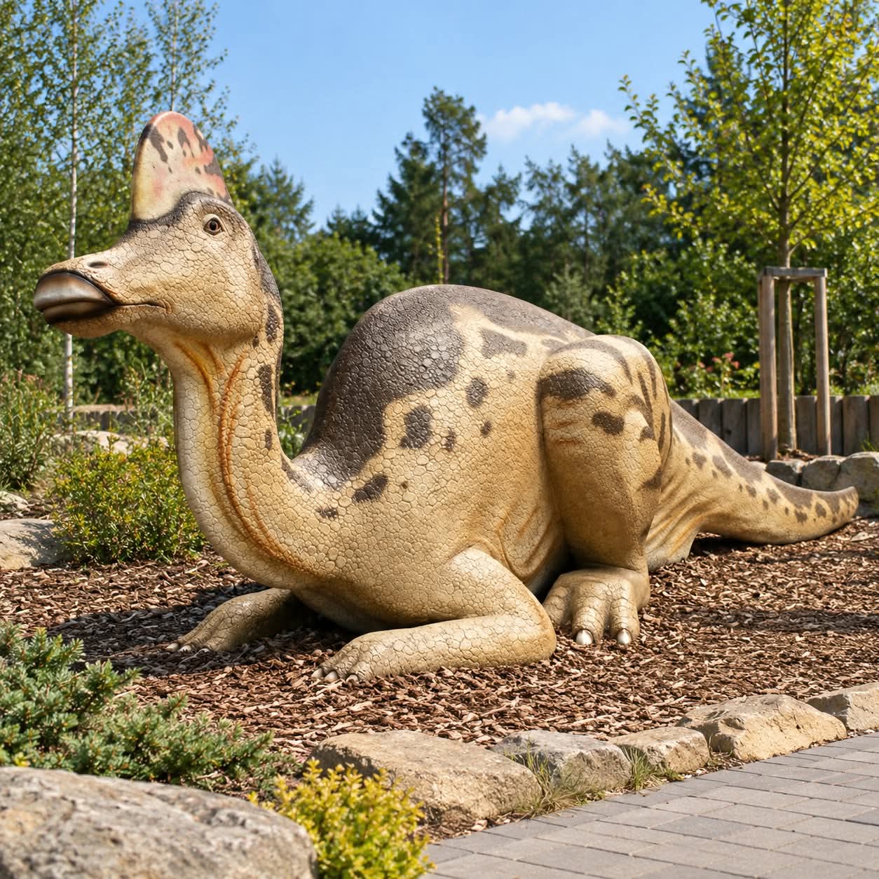 Dinozaur Iguanodon leżący , wypoczywający dinozaur do parku dinozaurów 650 cm