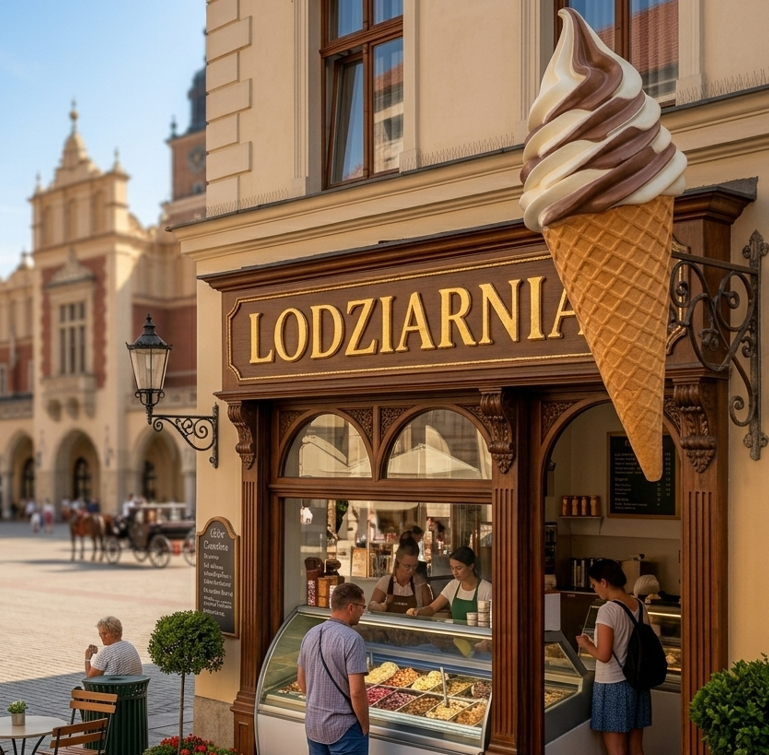 Podwieszana figura reklamowa lodów 130 cm do lodziarni i cukierni