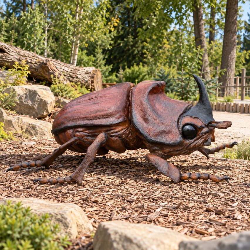 Gigantyczna figura żuka nosorożca z rogiem do parku owadów i ogrodu edukacyjnego 385 cm