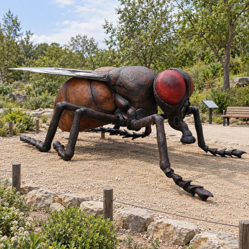 Gigantyczna figura muchy z czerwonymi oczami złożonymi do parku owadów 470 cm