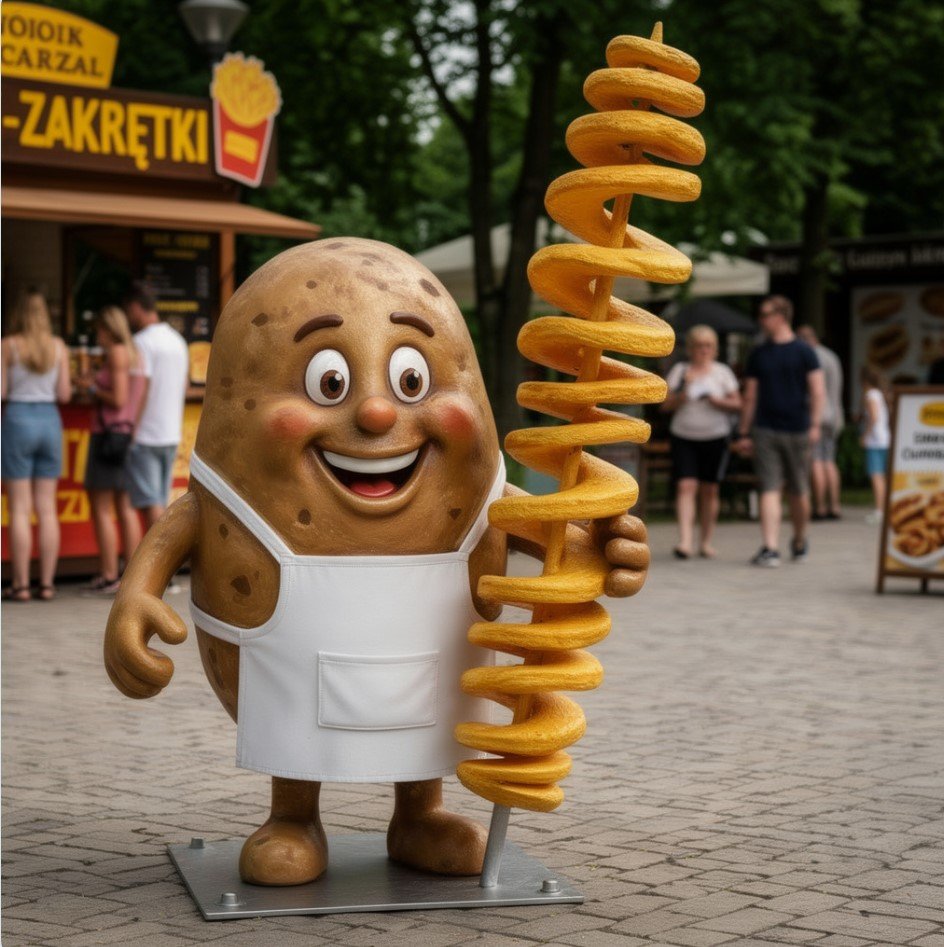 Figura reklamowa zakręcone frytki – uśmiechnięty ziemniak ze spiralą 150 cm